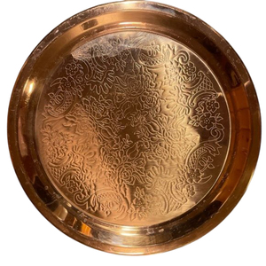 Bandeja de cobre de alta calidad, plato redondo de cobre antiguo con grabado floral vintage para decoración de mesa en hoteles y hogares. - Product Image 1