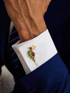Mancuernillas de Lujo con Diseño de Pájaro Chapadas en Oro para Hombre, Esmalte Verde y Rojo, Accesorios Formales para Camisa, Regalo de Boda o Negocios - Product Image 1