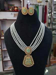 Gold Plated Brass Zircon Ethnic <b>Necklace</b> <b>Set</b> with Imitation Pearl Accent for Women-<b>Wedding</b> Engagement Gift Party Jewelry - Product Image 5