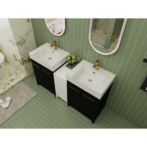 Mobile Bagno Freestanding da 60 Pollici con Lavabo in Resina, Armadietti Contenitori e Ante con Chiusura Ammortizzata 09224*2+0312 - Combinazione per Spazi Piccoli - Product Image 5