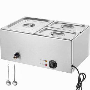 24QT Professional Commercial Food Warmer 3 <b>Pan</b> <b>Electric</b> Steam Table 1200W Manual Stainless Steel Buffet Bain Marie Countertop 8 - Product Image 1