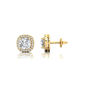 Boucles d'oreilles clous en or 14K 18K avec diamant de laboratoire taille coussin de 2,00 carats et halo de diamants d'appoint 40 D VVS1, certifiées IGI, pour femme - Product Image 1