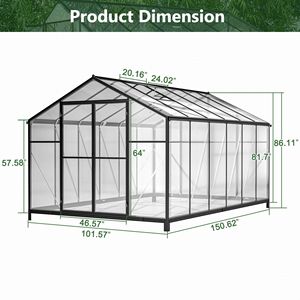 Serre extérieure robuste 8 x 12 avec double porte, grande serre en polycarbonate avec deux options de ventilation pour l'entretien du jardin - Product Image 2