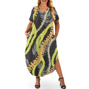 Best Selling Custom Pasifika Fashion Hawaiian Mailelei Culture Print Women's Short Sleeve <b>Plus</b> <b>Size</b> <b>Dress</b> Print on Demand - Product Image 1