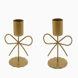 Décoration de mariage et de Noël, porte-bougie en forme de nœud papillon doré, porte-bougie vintage en fer plaqué or - Product Image 1