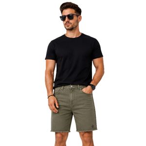 Olive <b>Green</b> <b>Men</b> Denim <b>Shorts</b> Casual Summer Cotton Straight Fit Raw Hem Fashion Streetwear Custom Logo OEM ODM Wholesale Apparel - Product Image 1