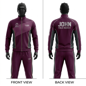 Traje Deportivo de Hockey sobre Césped para Hombre, 320 GSM, Forro Polar de Poliéster, Panel con Rayas Blancas y Moradas, Sublimación, Bordado, Logotipo Personalizado - Product Image 3