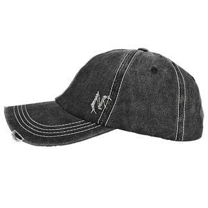 Casquette de baseball unisexe noire à 6 panneaux, réglable, en coton denim, couleur unie, style décontracté pour adultes - Product Image 1