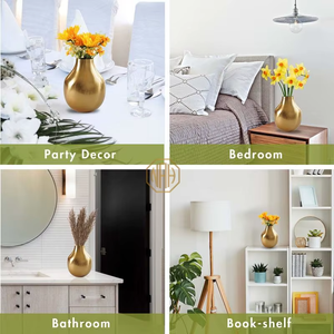 Modern Polished Brass Metal Flower <b>Vase</b> Golden Teardrop Bud Tabletop Floral Pot Luxury Minimalist Decor Centerpiece Planter - Product Image 6