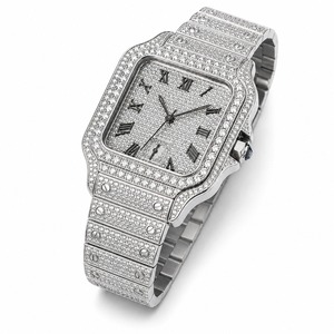 Montre de luxe rectangulaire avec diamants, bracelet en acier inoxydable, analogique à quartz, unisexe - Product Image 4