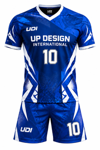 ชุดเสื้อฟุตบอลแบบยูนิเซ็กซ์พร้อมกางเกงขาสั้น พิมพ์ลายแบบซับลิเมชั่น ชุดฟุตบอลผ้าโพลีเอสเตอร์ 100% ระบายอากาศได้ดี สีน้ำเงินขาว ชุดกีฬาทีม - Product Image 4
