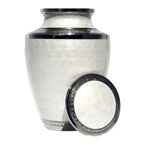 Urna Funeraria Decorativa para Cenizas de Adultos con Diseño Curvo Grabado, Acabado Esmaltado Blanco, Suministros Funerarios, Urna de Sobremesa para Cenizas - Product Image 3