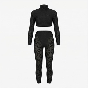 Conjunto de Yoga de 2 Piezas North Approach con Estampado de Leopardo, Top Corto con Cierre Frontal y Leggings de Cintura Alta, Ropa Deportiva de Spandex y Poliéster - Product Image 1