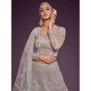 Zeel Clothing Lehenga Choli de malla suave semicosturada con bordado Precious Lilac y Dupatta - Product Image 3