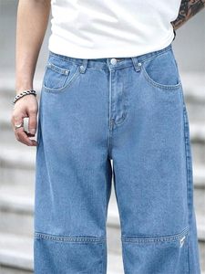 Pantalones Vaqueros Anchos de Hombre Azul Claro, Corte Holgado, Cintura Media, Denim Lavado a la Arena, Casual, 100% Algodón, Estilo Primavera - Product Image 5