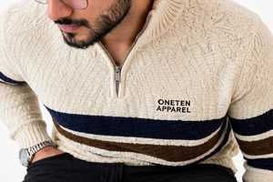 Pull tricoté à capuche zippé pour homme avec motif rayé 100% polyester respirant pour le printemps - Product Image 6
