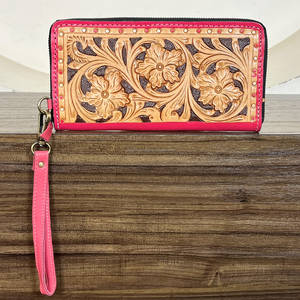 Nouvelle conception, pochette western en cuir véritable façonnée à la main, style floral mignon, avec fermeture éclair, porte-cartes de crédit et de banque automatique - Product Image 5