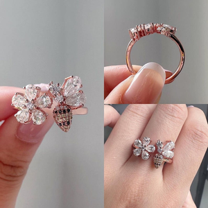 Magnifique bague abeille en or massif avec diamant blanc taille poire, bijou d'anniversaire inspiré de la nature, cadeau pour femme - Product Image 5