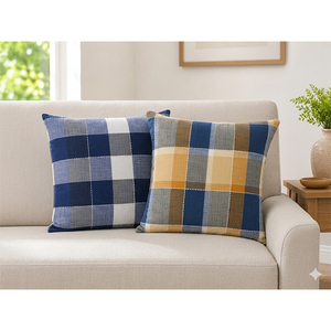 Cotton Yarn Dyed Plaid Cushion <b>Cover</b> | Decorative Check Throw Pillow <b>Cover</b> for <b>Sofa</b>, <b>Bed</b> & Home - Product Image 5