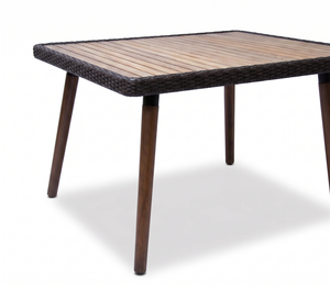 Mesa de centro cuadrada moderna de mimbre y ratán con superficie de madera de teca, impermeable, para exteriores, para patio, jardín, cafetería, hotel - Product Image 3