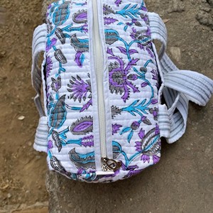 Large Bohemian Vintage Floral Quilted Cotton <b>Duffel</b> <b>Bag</b> with Striped Handles Portable Travel Weekend Shoulder <b>Bag</b> Casual Style - Product Image 4