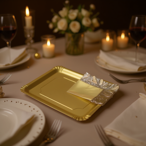 Bandeja Desechable de Papel Dorado, Vajilla Elegante para Fiestas y Decoración de Mesa - Product Image 2