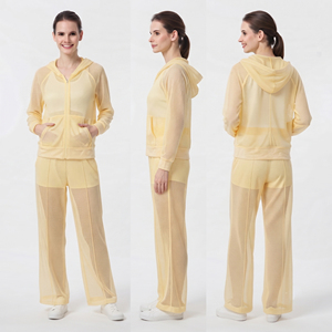 Custom Zipper Sheer Mesh Tracksuit Women Loose Fit Lightweight Quick Dry Sexy Track Suit Ladies 100% Polyester <b>Fishnet</b> Tracksuit - Product Image 4