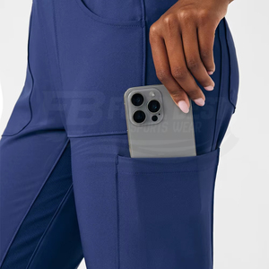 Women Navy Blue Medical <b>Scrubs</b> Jumpsuit Short Sleeve Zip Front Hospital <b>Uniform</b> With Pockets For Medical Staff - Product Image 4
