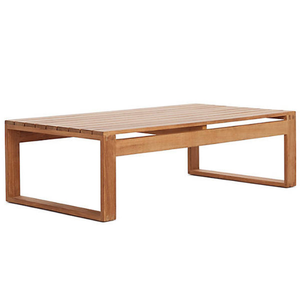 Table basse rectangulaire en teck, best-seller, avec plateau à lattes, pieds de style traîneau et design discret - Product Image 1