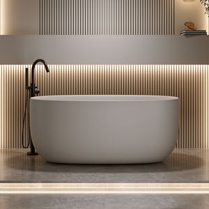 Vasca da Bagno Moderna Freestanding in Resina Effetto Pietra 47 Pollici con Troppopieno e Scarico a Scomparsa - Product Image 2