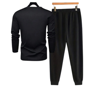 Ensemble de survêtement unisexe noir de qualité supérieure en coton 100% respirant et léger, t-shirt à manches longues et pantalon de jogging décontracté - Product Image 2