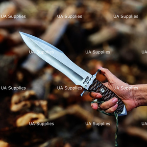 Couteau de chasse à lame fixe forgée à la main, style film, en acier au carbone, pointe clip, 16 pouces, manche en bois, modèle RAM BO Last Blood de UA Supplies - Product Image 3