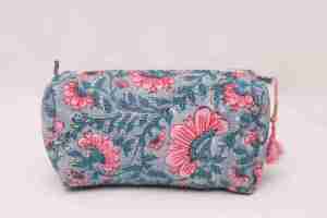Ensemble de trousses de toilette et de maquillage portables en coton matelassé personnalisé, fait main, motif palmier rose, 3 pièces - Product Image 4