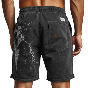 Shorts en molleton délavé à l'acide pour hommes, avec impression en relief et détails brodés, prix de gros, offre spéciale - Product Image 1