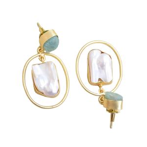 Pendientes de Racimo de Latón Premium, Chapados en Oro, Diseño de Piedra Natural en Bruto, Alto Pulido, Chapado en Oro, Patrón de Diseñador Único, Listos para Usar - Product Image 3