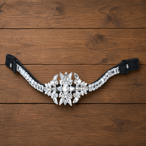 Bride de cheval en cuir avec couronne florale et cristaux transparents de luxe, pour dressage, concours et compétitions. - Product Image 1
