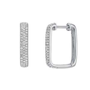 Square Huggie <b>Earrings</b> 14K 18K Solid Gold Round Cut Lab Grown Diamond Pave Set Minimalist Modern Geometric Hinged <b>Hoop</b> Wholesale - Product Image 3