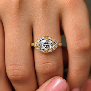 แหวนหมั้นทรงมาร์คีส์แบบเบเซล ฮอลโลว์ ทองคำ 14K 18K สีเหลือง ได้รับการรับรองจาก IGI เพชรเพาะเลี้ยงในห้องปฏิบัติการ ผู้ผลิตและจำหน่ายแหวนแต่งงาน - Product Image 2