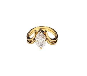 Bague de fiançailles solitaire en moissanite taille marquise 1,50 carat, style vintage chrétien, cadeau d'anniversaire de mariage, or jaune massif 14 carats - Product Image 1