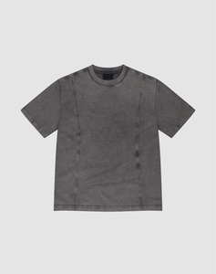 เสื้อยืดโอเวอร์ไซส์สีเทาฟอก ผู้ชาย ผ้าฝ้าย 100% คอกลม ไหล่ตก ทรงหลวม สไตล์วินเทจ สตรีทแวร์ลำลอง โลโก้ด้านหน้า - Product Image 4