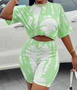 Ensemble été femme en coton tie-dye, haut et short, coupe classique, tissu léger et doux, style décontracté - Product Image 2