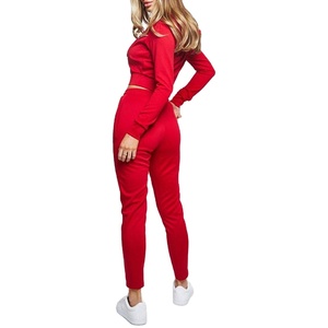 Conjuntos de chándal para correr de gimnasio 2025 para mujer personalizados 1/4 Top corto con cremallera para mujer y pantalones de cintura alta con bolsillos laterales Top de longitud corta - Product Image 3
