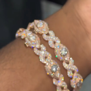 Pulsera de moda chapada en oro rosa con moissanita y pavé, eslabones retorcidos, bisel redondo, joyería brillante estilo hip hop para hombres y mujeres - Product Image 1