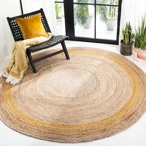 Round Braided Handmade Jute Area <b>Rug</b> Geometric Pattern Low Pile Washable Flat Weave Non Slip Living Room Use - Product Image 2