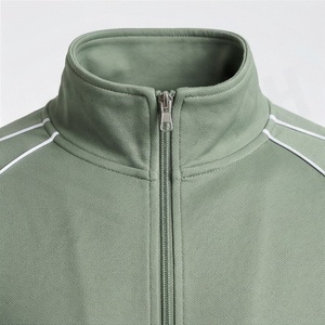Survêtement vert pour homme, fermeture éclair intégrale, col montant, vêtements de sport décontractés avec poches latérales, matière respirante en polyester et coton, pour l'automne - Product Image 4