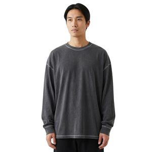 เสื้อยืดแขนยาวผ้าฝ้ายวินเทจสำหรับผู้ชายทรงโอเวอร์ไซส์หลวมสบายสไตล์สตรีทแวร์ลายกราฟิก - Product Image 1
