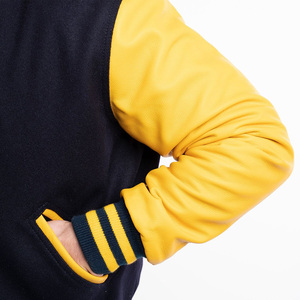Unisex Top Selling Custom Slim Baseball Varsity Bomber Jacket Durable Wool Canvas Breathable Geometric Patchwork Hooded <b>Stand</b> - Product Image 4