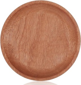Round Wooden Serving Tray with Handles Red Geometric Patterned Decorative <b>Platter</b> Handmade Food Serving <b>Platter</b> Tray For Tea - Product Image 5
