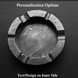 Cendrier en acier Damas de haute qualité, fait main, design unique, résistant à la chaleur, accessoire pour fumeurs, décoration de table - Product Image 5