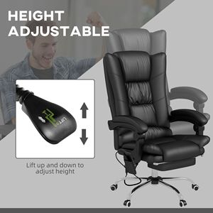 PU Leather Heated Massage Executive Desk Chair with 4 Vibration Points Reclining and Adjustable <b>Footrest</b> Black Nylon Material - Product Image 5